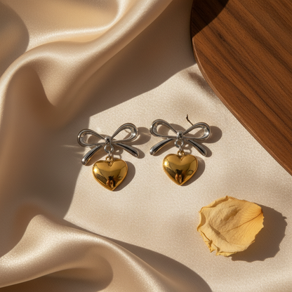 Elara Gold Heart Bow Drops
