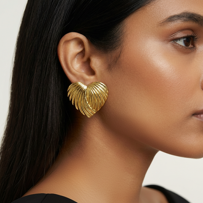 Wavecrest Heart Gold Stud Earrings