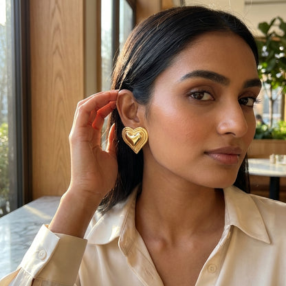 Layered Heart Frame Stud Earrings