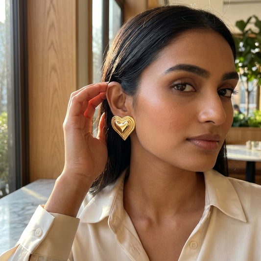 Layered Heart Frame Stud Earrings