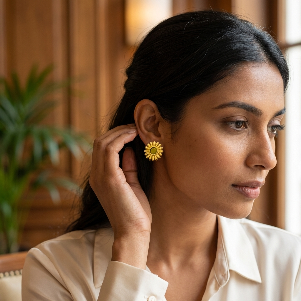 SunnyBloom Green Enamel Flower Earrings