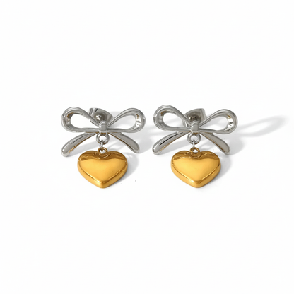 Elara Gold Heart Bow Drops