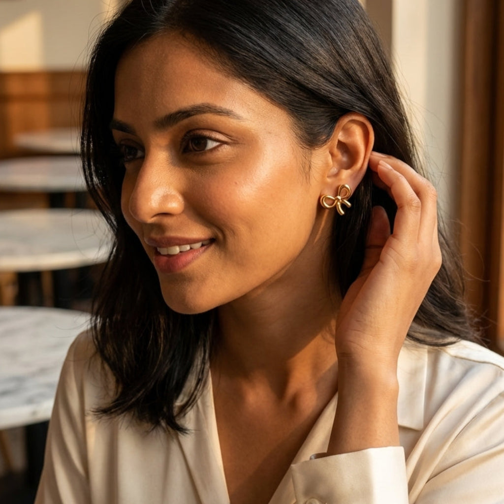 Gold Bow Stud Earrings