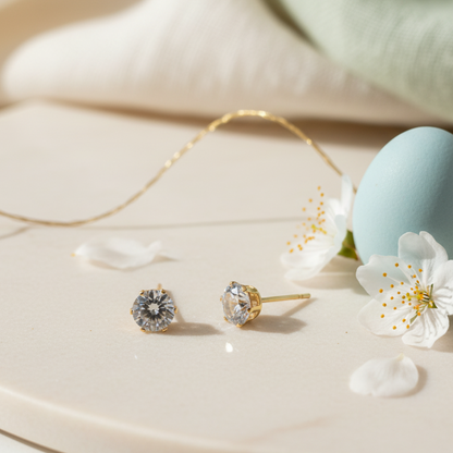 Round Solitaire Crystal Stud Earrings