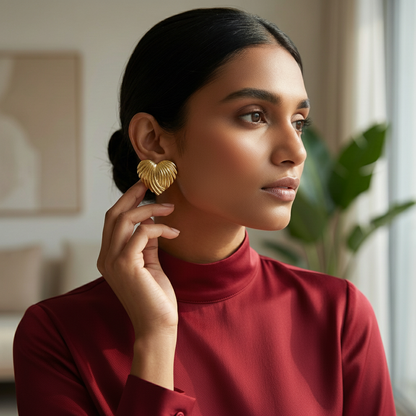 Wavecrest Heart Gold Stud Earrings