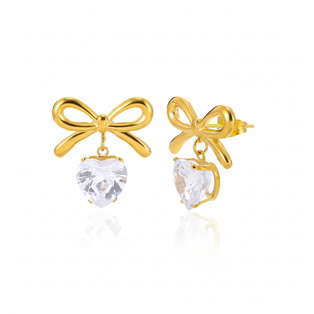 Celeste Heart Charm Bow Studs