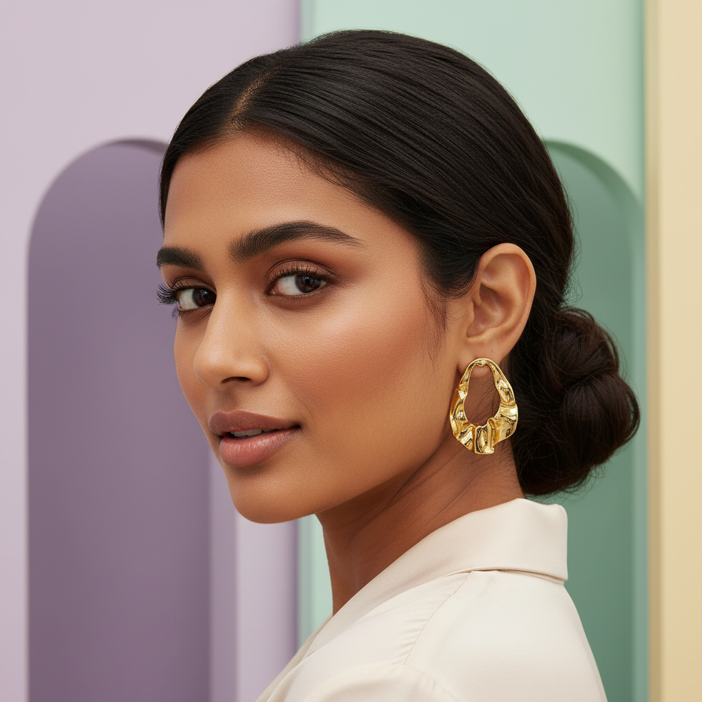 Organic Sculpted Gold Stud Earrings