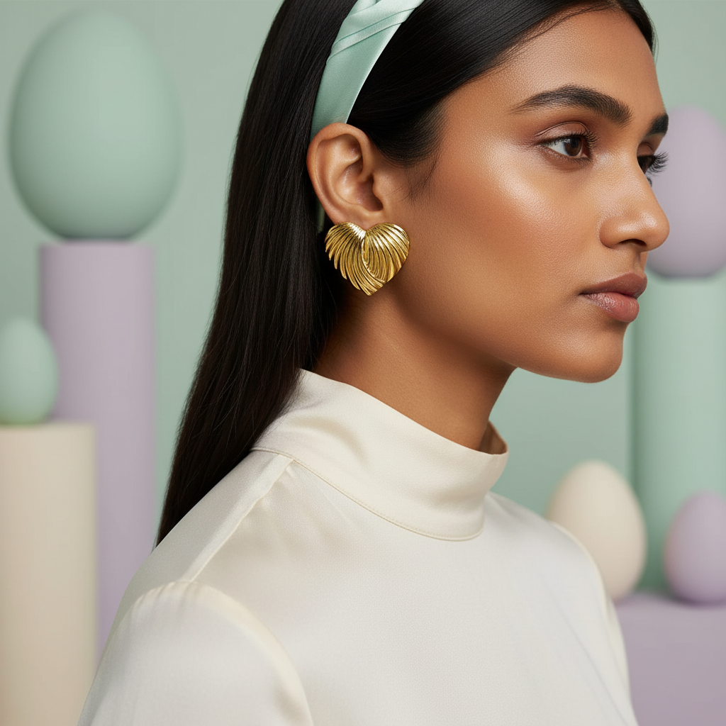 Wavecrest Heart Gold Stud Earrings
