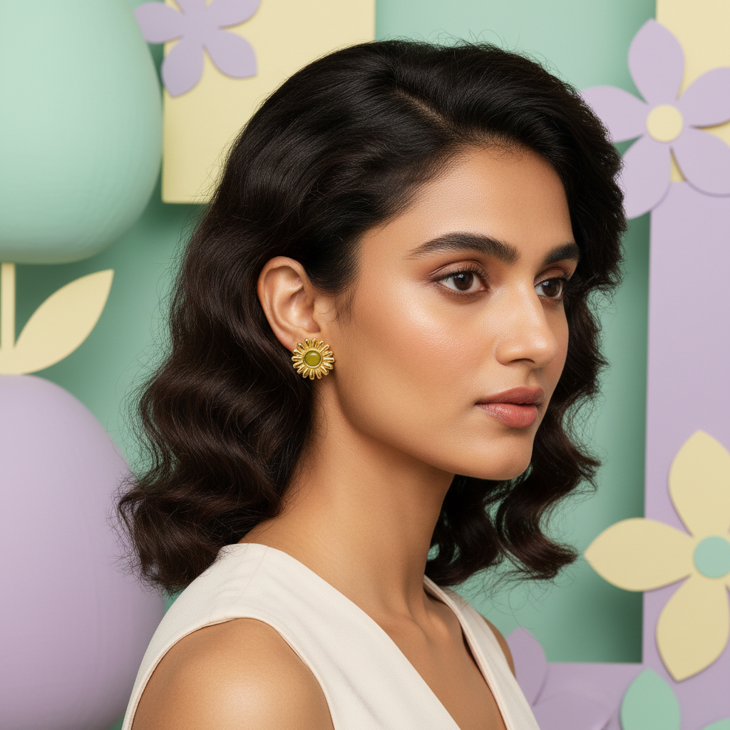 SunnyBloom Green Enamel Flower Earrings