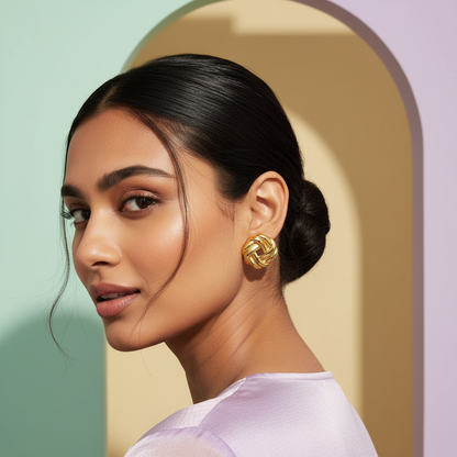 Woven Knot Gold Stud Earrings