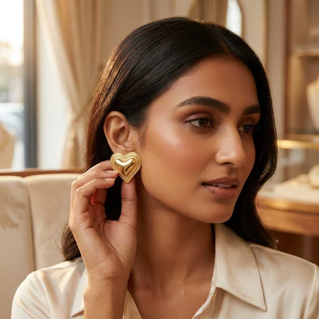 Layered Heart Frame Stud Earrings