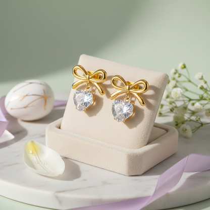 Celeste Heart Charm Bow Studs