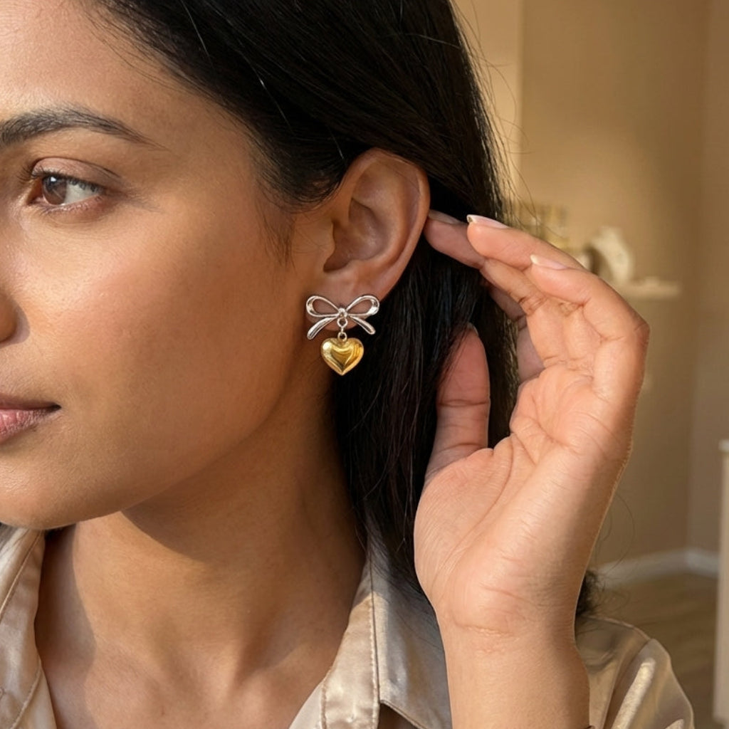 Elara Gold Heart Bow Drops