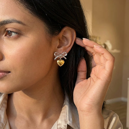 Elara Gold Heart Bow Drops