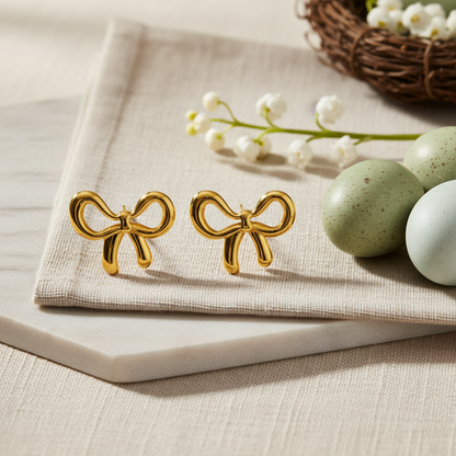 Gold Bow Stud Earrings