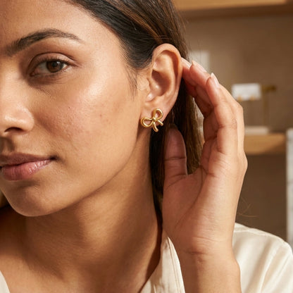 Gold Bow Stud Earrings