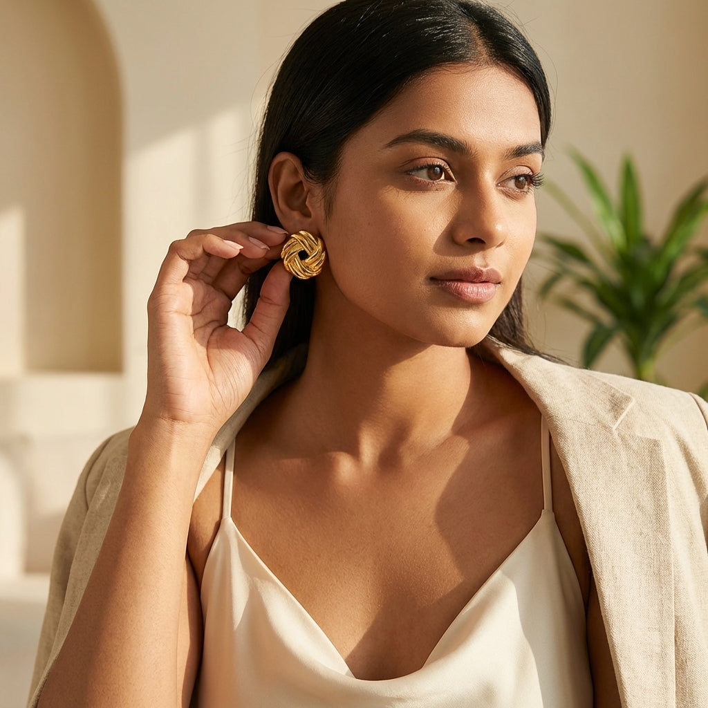 Woven Knot Gold Stud Earrings