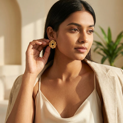 Woven Knot Gold Stud Earrings