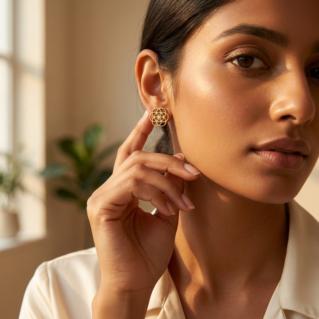 GoldLattice Mandala Stud Earrings - Gold