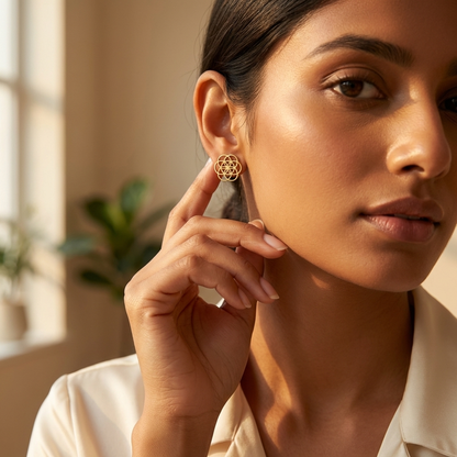 GoldLattice Mandala Stud Earrings - Gold