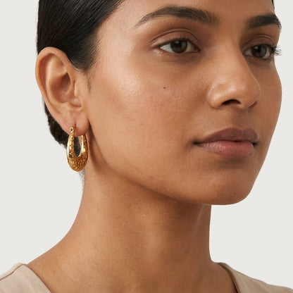 Textured Crescent Gold Hoop Earrings
