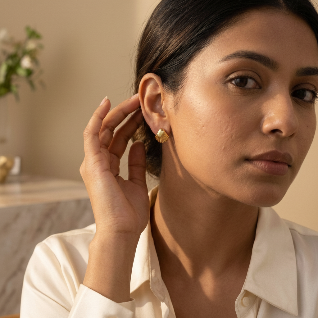 Golden Shell Fluted Stud Earrings