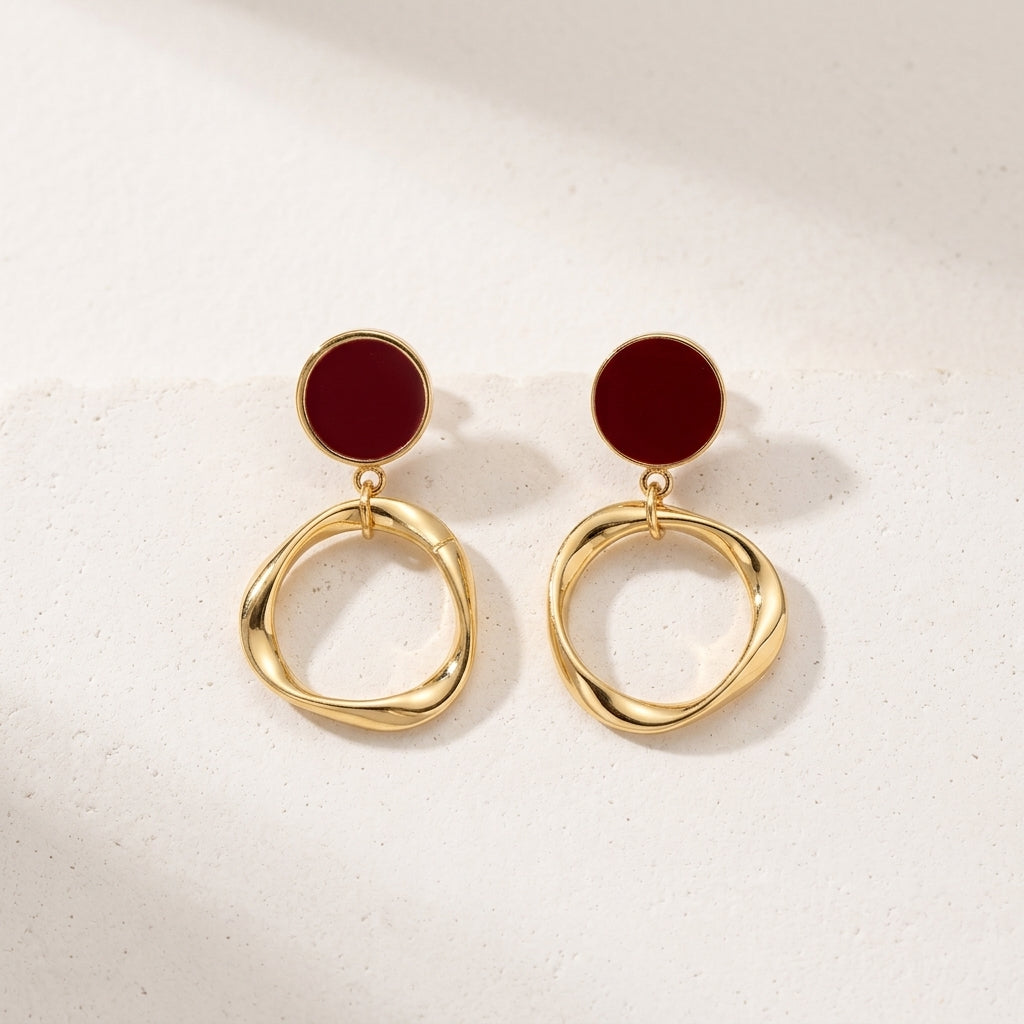 Cherry Red Halo Statement Korean Drop Earrings
