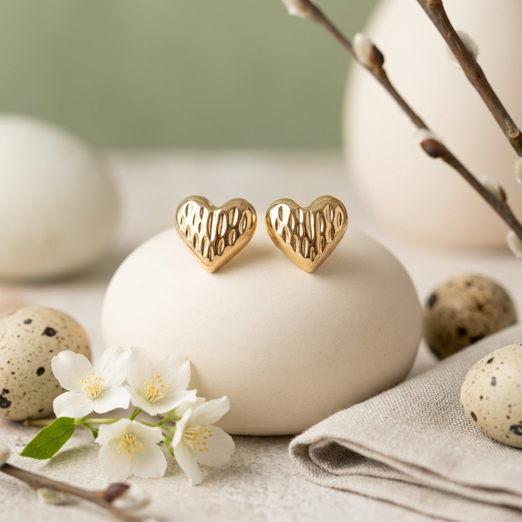 Pleated Heart Korean Stud Earrings
