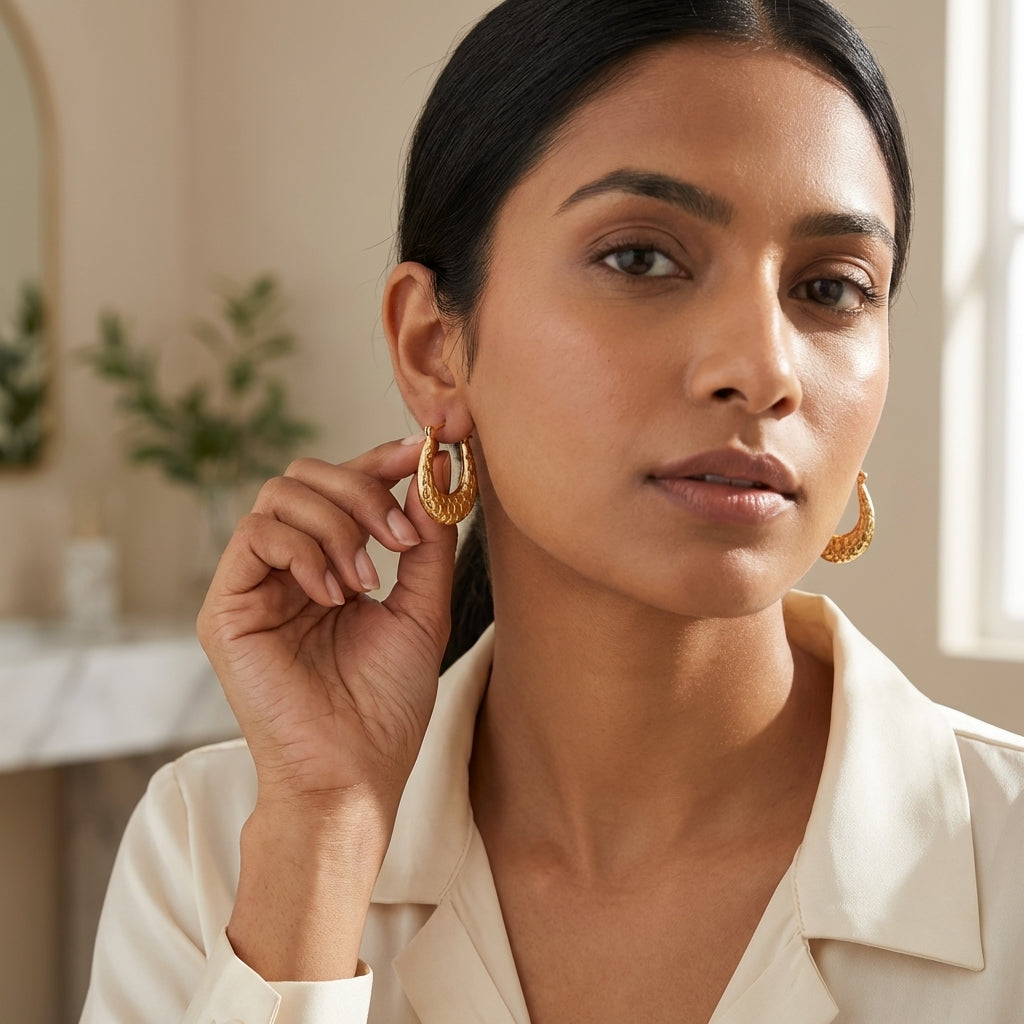 Textured Crescent Gold Hoop Earrings