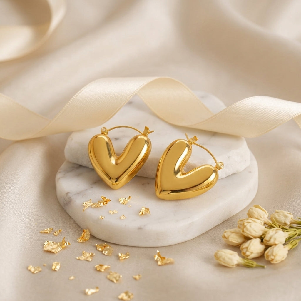 Gold Heart Hoop Earrings