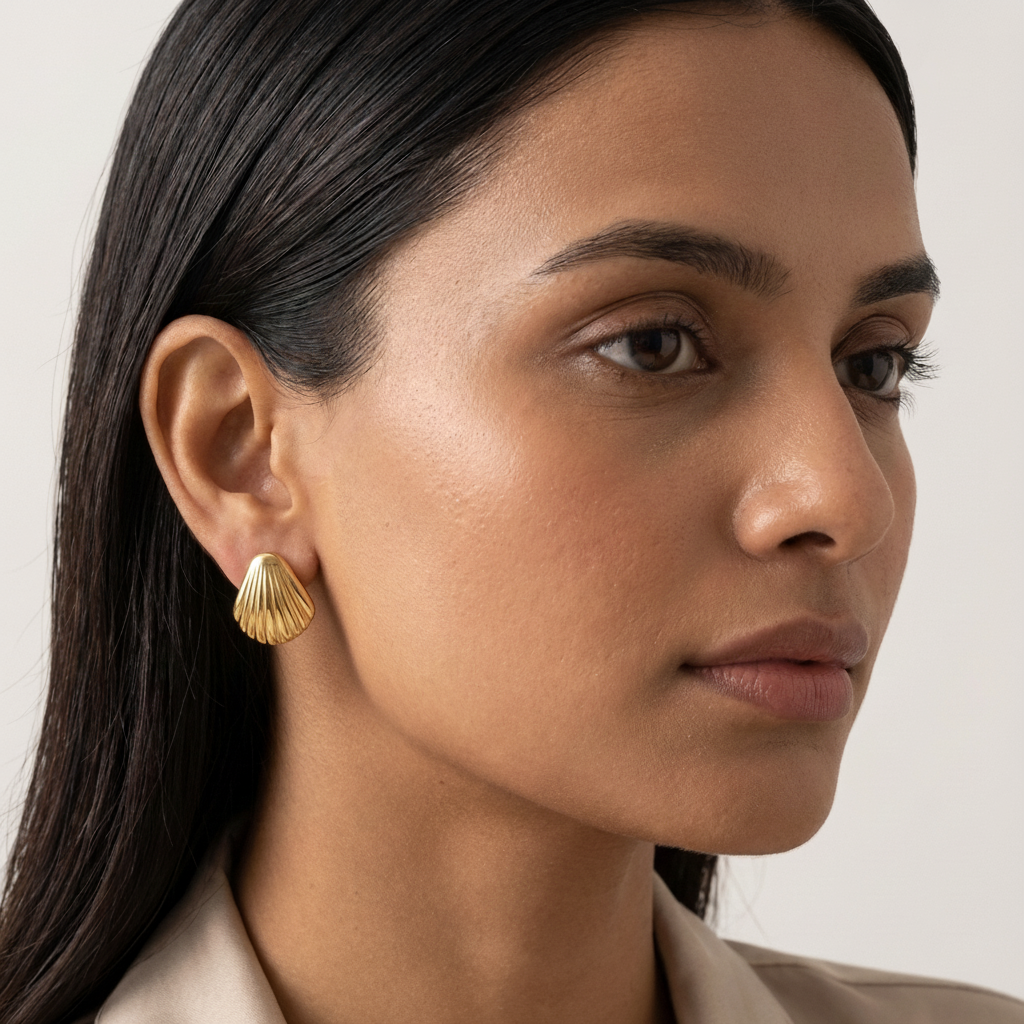 Golden Shell Fluted Stud Earrings