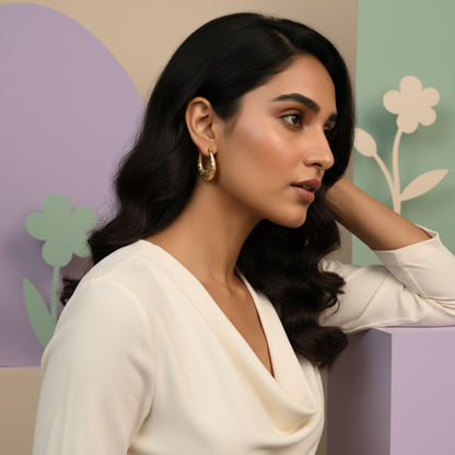 Textured Crescent Gold Hoop Earrings