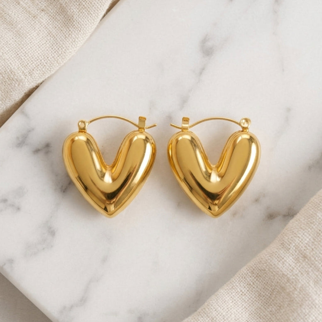 Gold Heart Hoop Earrings