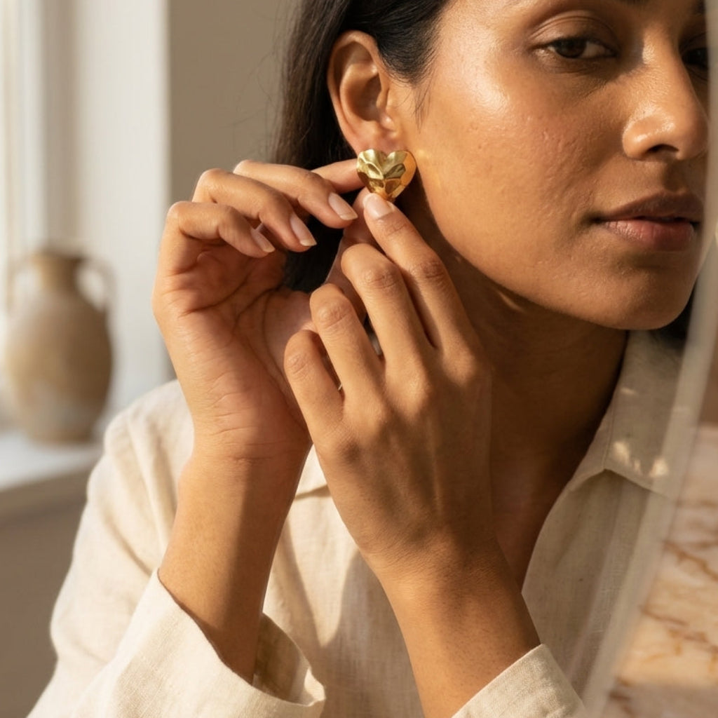 Oria Sculpted Heart Studs