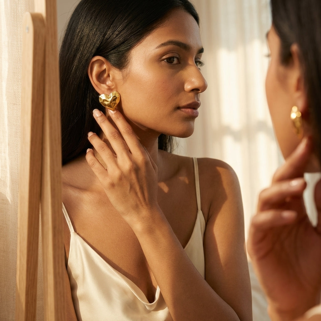 Oria Sculpted Heart Studs