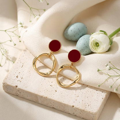 Cherry Red Halo Statement Korean Drop Earrings