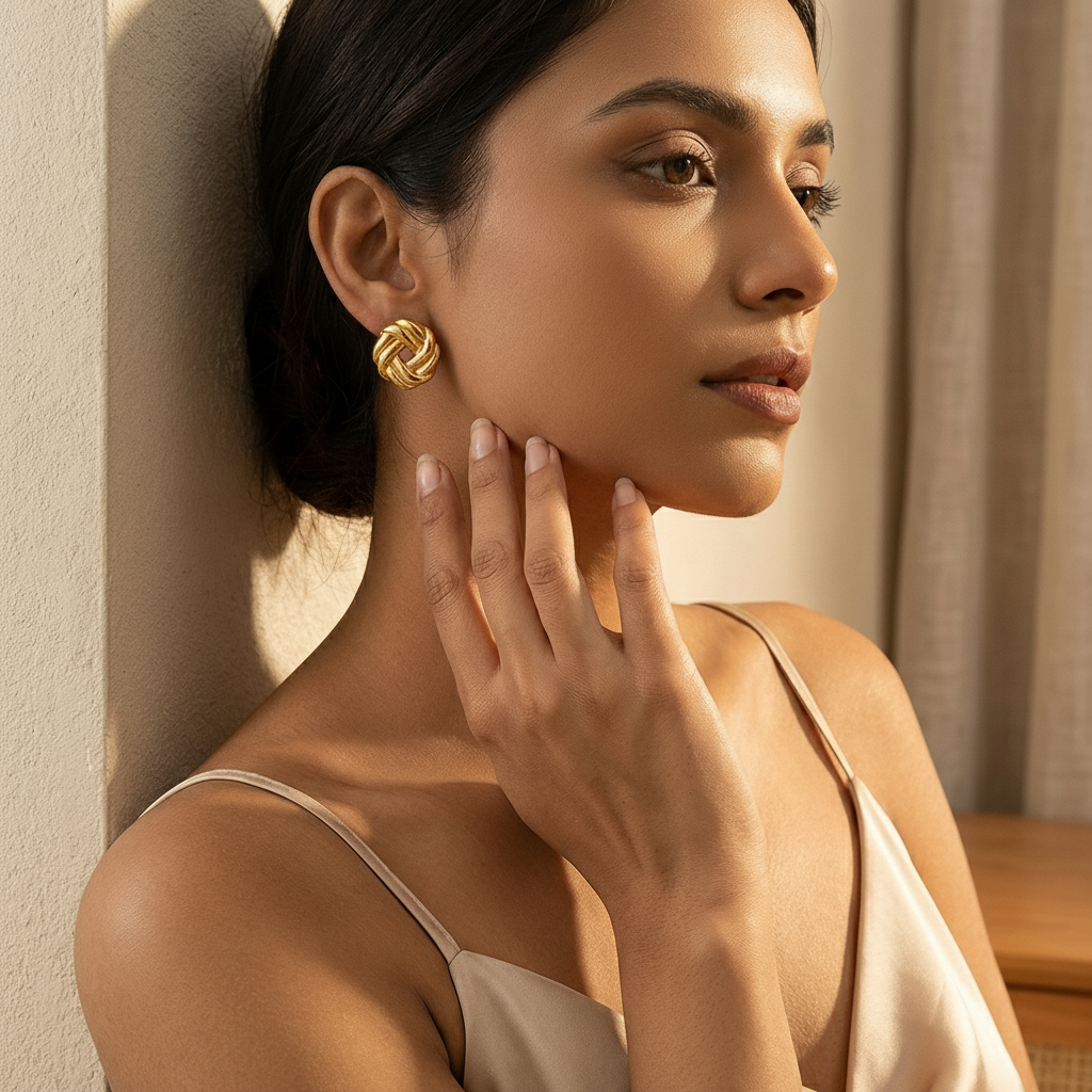 Woven Knot Gold Stud Earrings