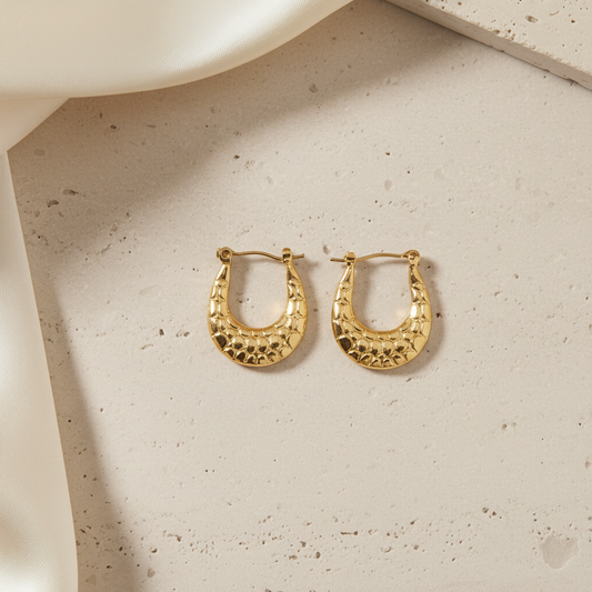 Textured Crescent Gold Hoop Earrings