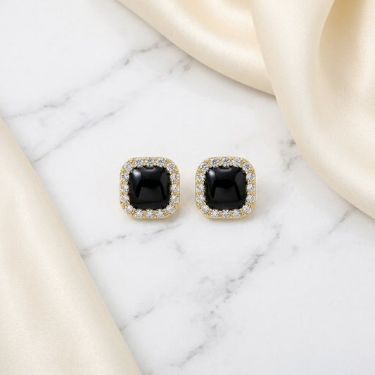 Noir Radiance Square Korean Stud Earrings