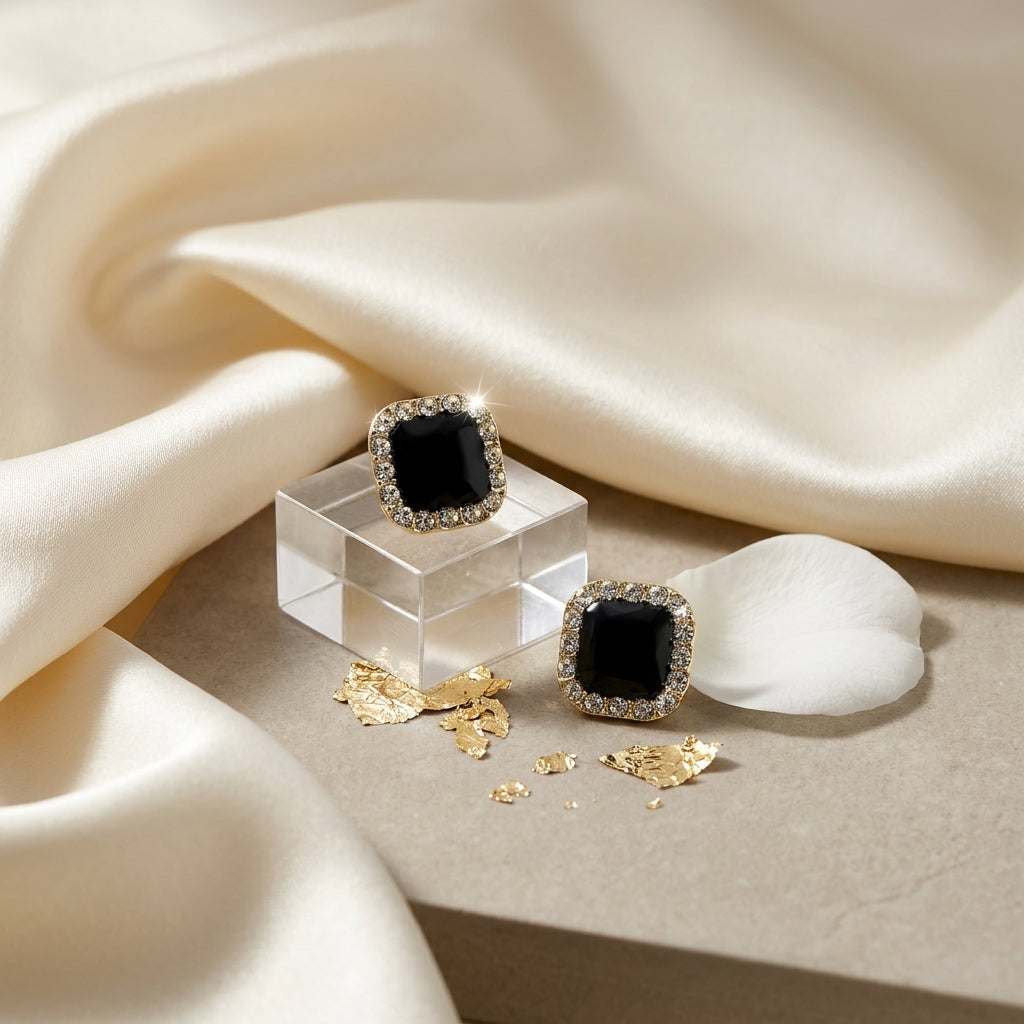 Noir Radiance Square Korean Stud Earrings