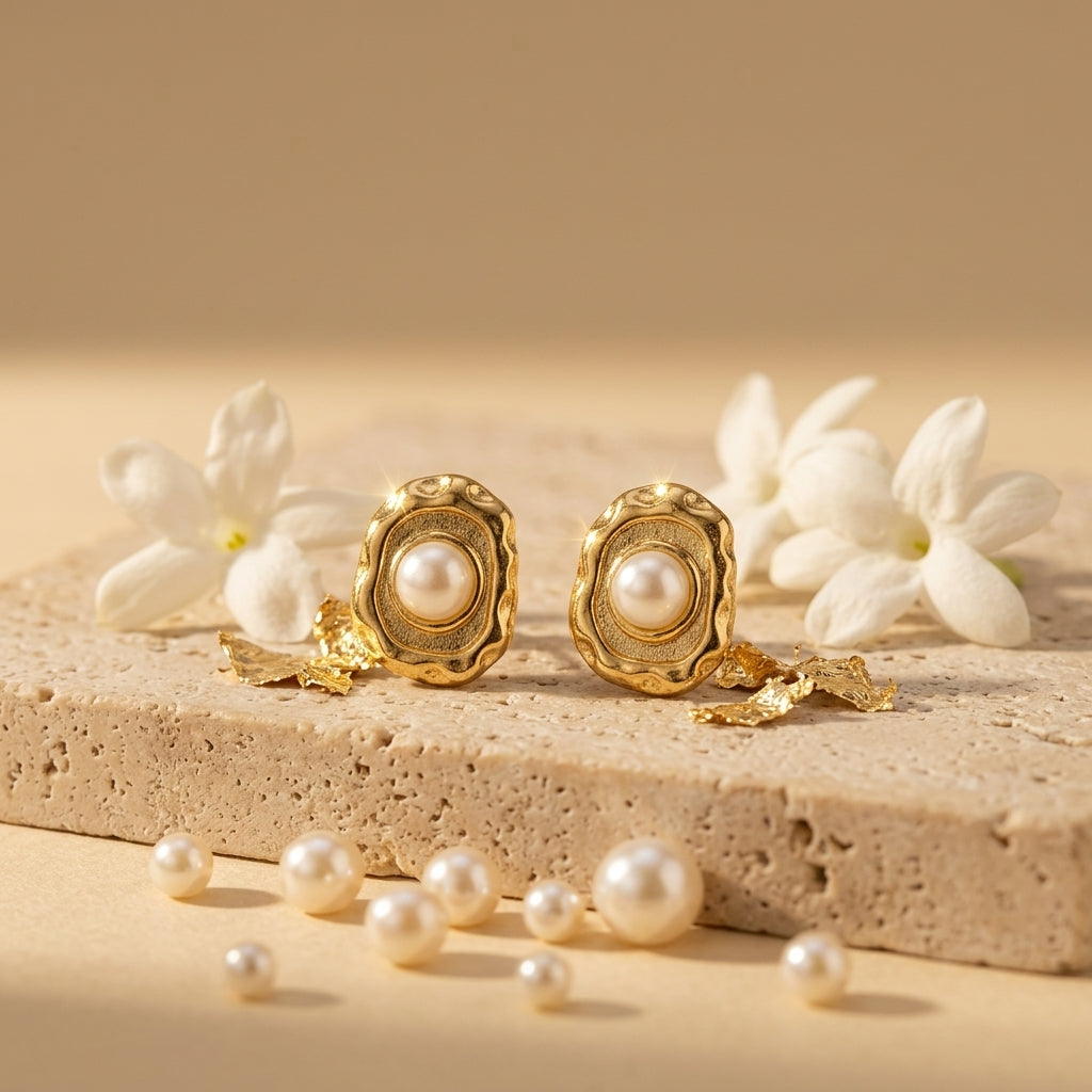 Luxe MoltenPearl Stud Earrings