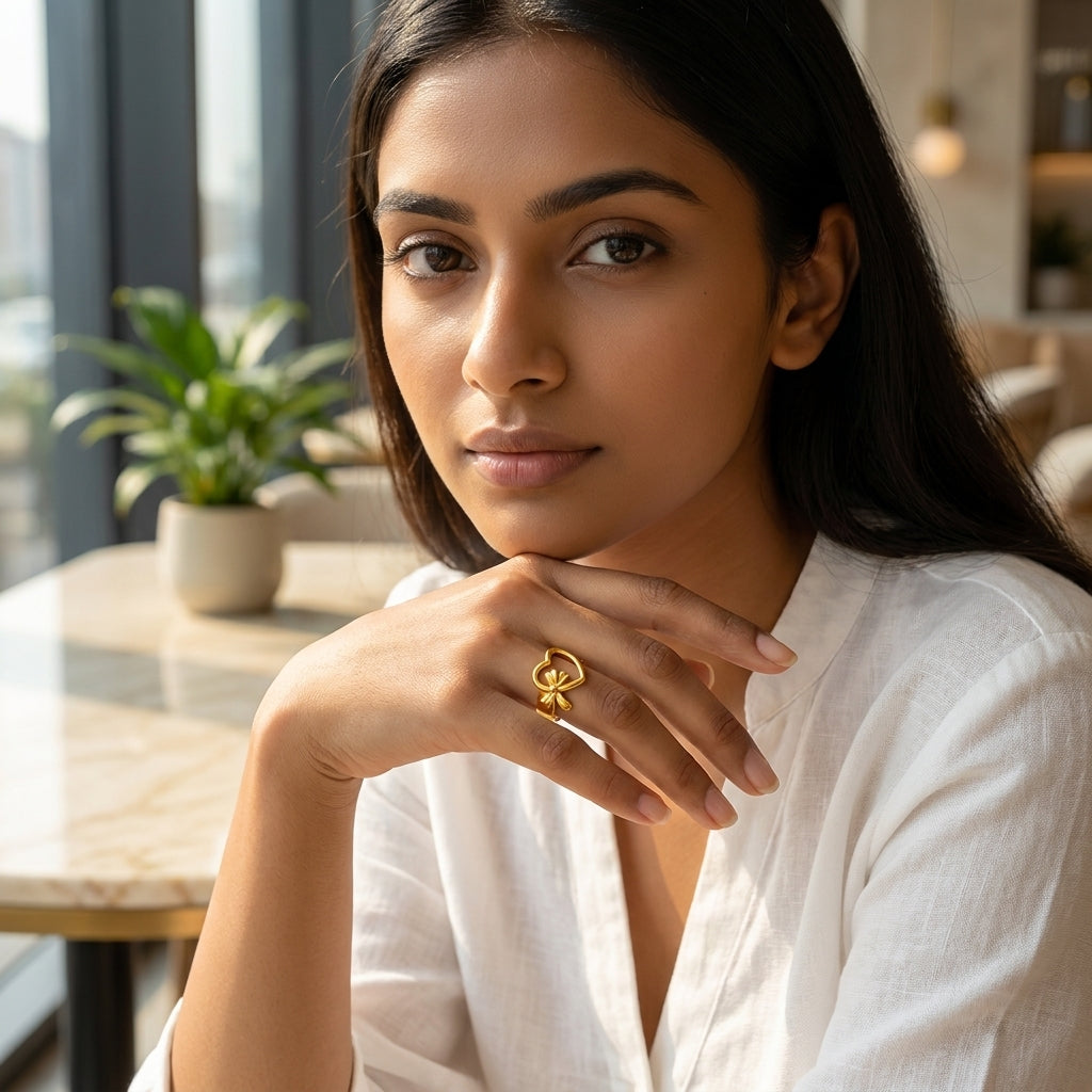 Amora Bow Heart Gold Ring