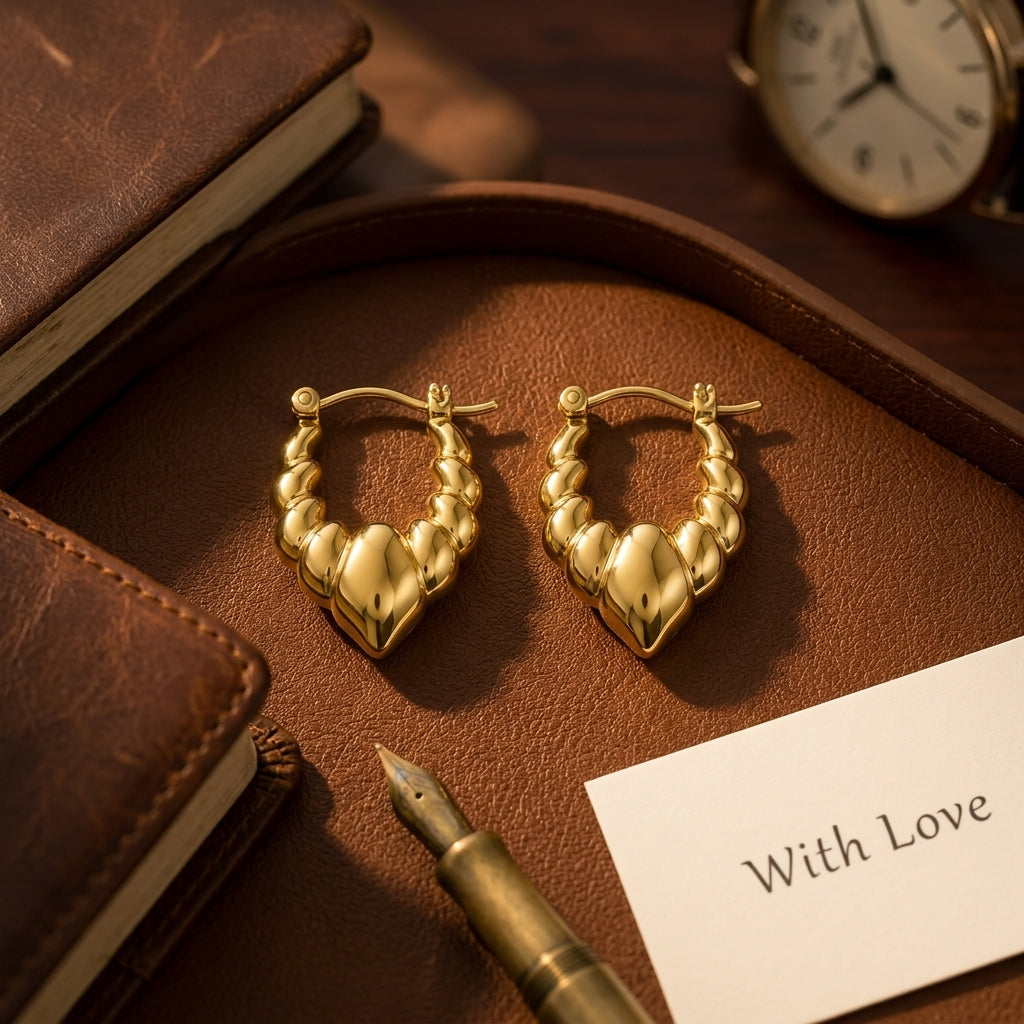 Seravelle Gold Heart Hoops