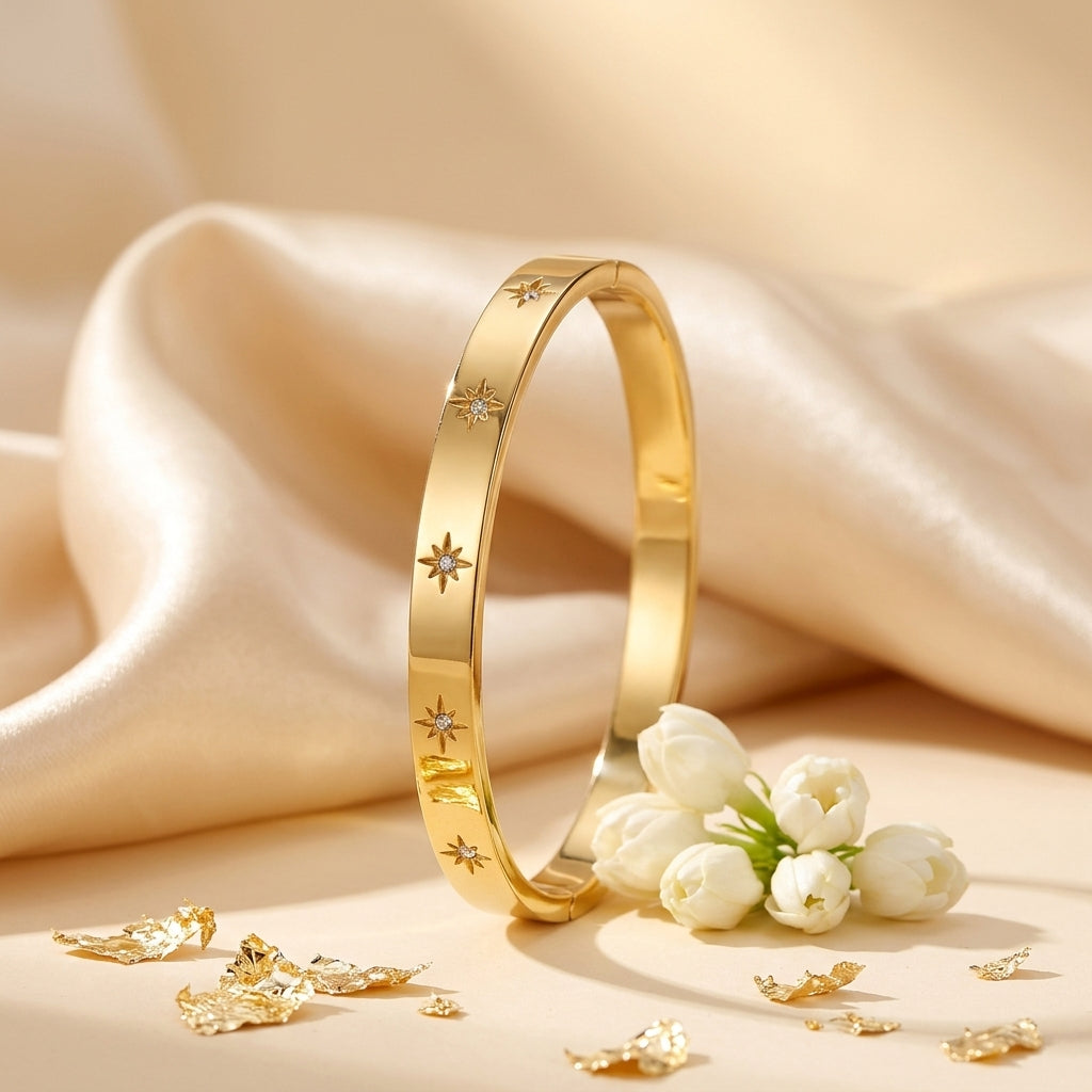 Floral Crystal Gold Bangle