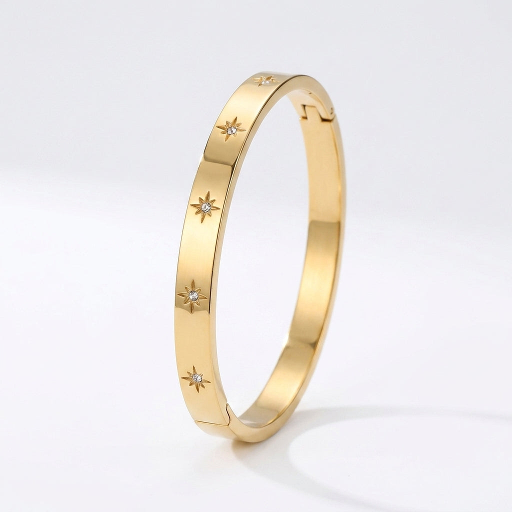 Floral Crystal Gold Bangle
