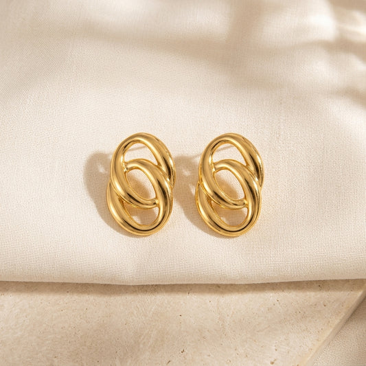 Interlocked Oval Gold Statement Earrings