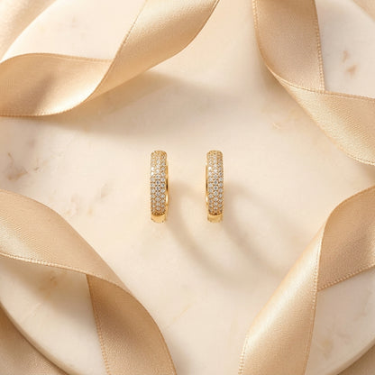Pave Crystal Gold Huggie Hoop Earrings