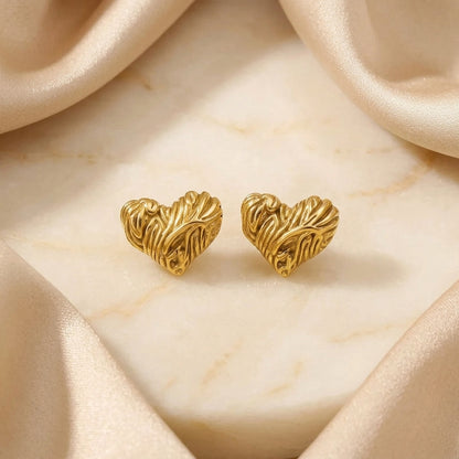 Textured Heart Gold Stud Earrings