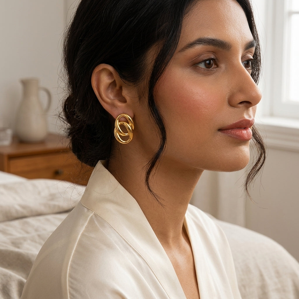 Interlocked Oval Gold Statement Earrings