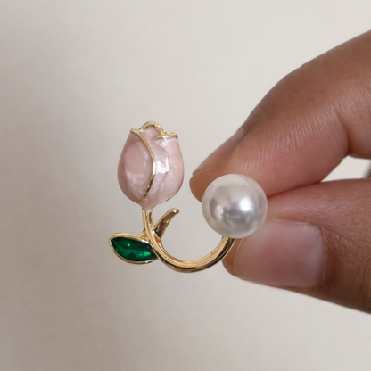 Pink Flower Pearl Stud Earrings